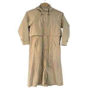 LL Bean Womens Field Coat Tan Hooded Jacket Zip Off Wool Liner Medium OHJ60